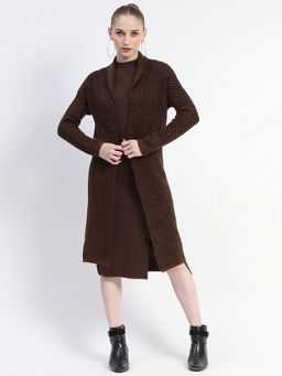 Madame - Brown Textured Dress with Shrug (Set of 2)