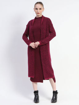 Madame - Magenta Textured Dress with Shrug (Set of 2)