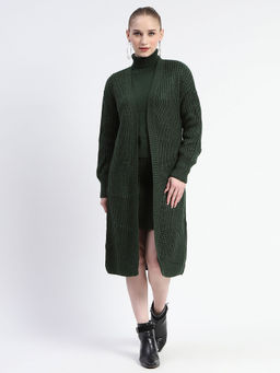 Madame - Green Solid/Plain Dress with Shrug (Set of 2)