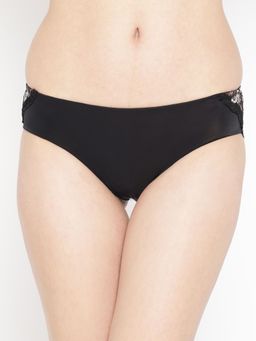 AOBA - Women Black Solid Bikini Briefs with Embroidered Detail