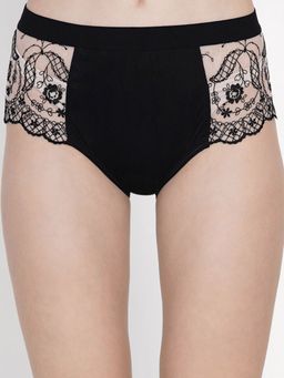 AOBA - Women Black Floral Patterned Lace Hipster Brief