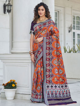 Odette - Festive Designer Orange Saree with Unstitched Blouse