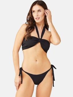 G Heist - Women Stretchable Ribbed Halter Swimwear Bra and Panty