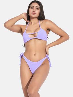 G Heist - Women Ribbed Halter Neck Beach Wear Swimwear Bra and Panty