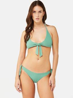 G Heist - Women Stretchable Ribbed Halter Swimwear Bra and Panty