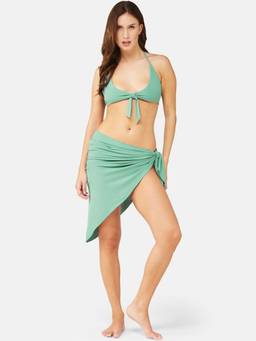 G Heist - Women Stretchable Ribbed Halter Swim Bra and Panty with Sarong