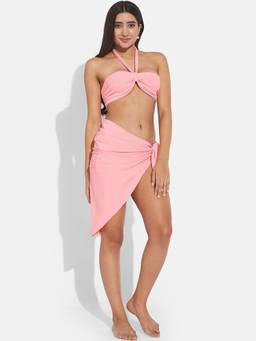 G Heist - Women Ribbed Halter Swimwear Bra and Panty with Sarong