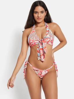 G Heist - Multi-Color Polyester Printed Bikini Top With Panty Set