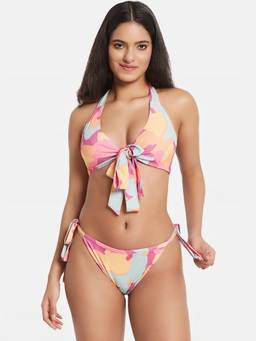 G Heist - Multi-Color Polyester Printed Bikini Top With Panty Set