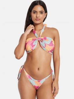 G Heist - Multi-Color Polyester Printed Bikini Top With Panty Set