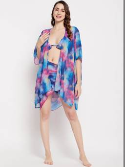 G Heist - Multi-Color Polyester Printed Bikini Top, Panty, Sarong & Cover-up Set (Pack of 2)