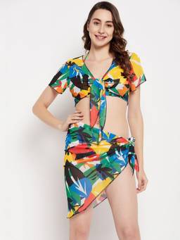 G Heist - Multi-Color Polyester Printed Bikini Top, Panty, Sarong & Cover-up Set (Pack of 2)