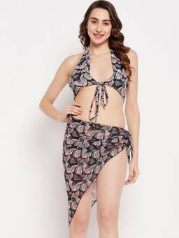 G Heist - Multi-Color Polyester Printed Bikini Top With Panty & Sarong Set (Pack of 2)