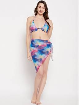 G Heist - Multi-Color Polyester Printed Bikini Top With Panty & Sarong Set (Pack of 2)