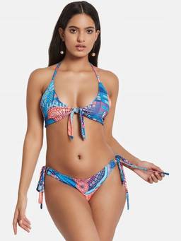 G Heist - Multi-Color Polyester Printed Bikini Top With Panty Set