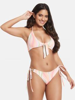 G Heist - Multi-Color Polyester Printed Bikini Top With Panty Set