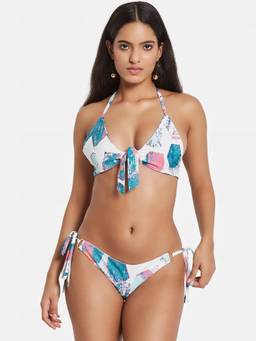 G Heist - Multi-Color Polyester Printed Bikini Top With Panty Set