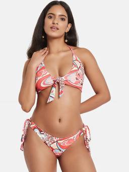 G Heist - Multi-Color Polyester Printed Bikini Top With Panty Set