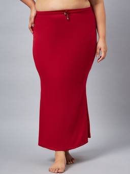 G Heist - Women Red Plus Size Solid Skinny Fit Saree Shapewear