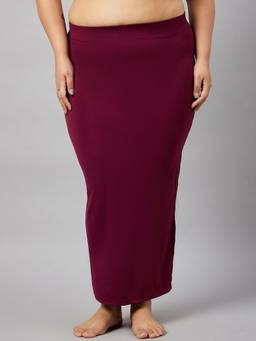 G Heist - Women Burgundy Plus Size Solid Seamless Saree Shapewear
