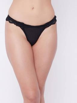 G Heist - Women Black Self Design Microfibre Lace Thong