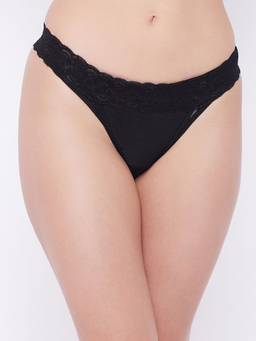G Heist - Women Black Self Design Lace and Power Net Thong