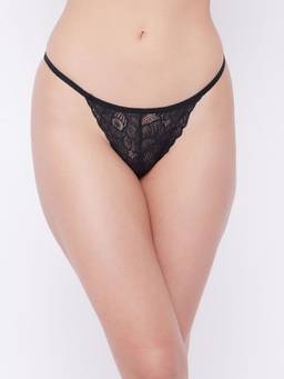G Heist - Women Black Self Design Lace Thong