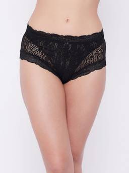 G Heist - Women Black Self Design Lace BoyShorts