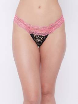 G Heist - Women Pink Self Design Lace Mini Thong