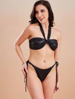 G Heist - Black Metallic Halter Beach Wear Bikini