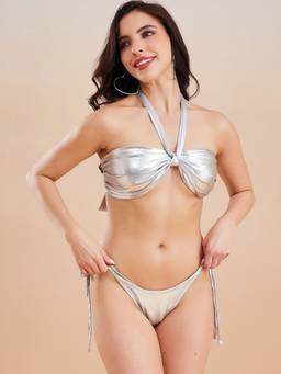 G Heist - Silver Metallic Halter Beach Wear Bikini