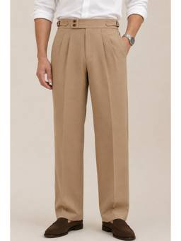 Perch - Beige Solid Straight Fit Double Buckle Gurkha Pant