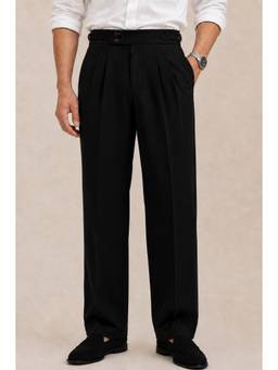 Perch - Black Solid Straight Fit Double Buckle Gurkha Pant