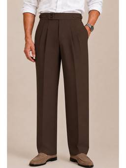 Perch - Brown Solid Straight Fit Double Buckle Gurkha Pant