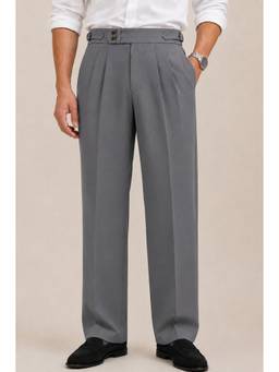 Perch - Steel Grey Solid Straight Fit Double Buckle Gurkha Pant