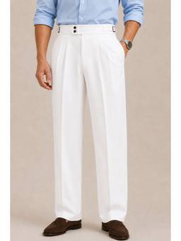 Perch - White Solid Straight Fit Double Buckle Gurkha Pant