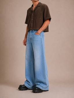 Perch - Blue Solid Flared Fit Jeans