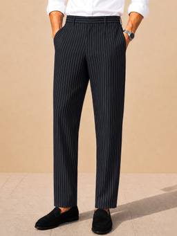 Perch - Black Striped Viscose Slim Fit Pant