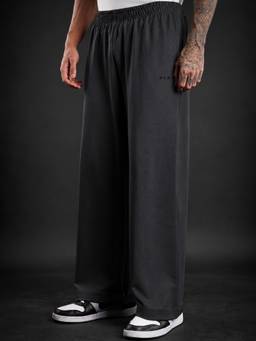 Perch - Unisex Grey Solid/Plain Cotton Trackpant
