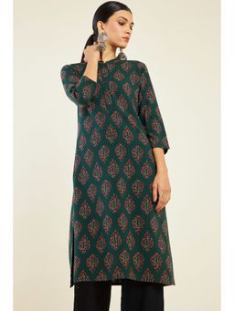 Soch - Women Green Rayon Printed Kurta