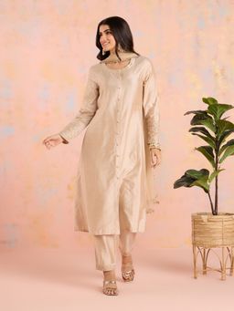 Likha - Beige Diwa Dazzle Embroidered Kurta Pant & Dupatta LIKSKD311 (Set of 3)