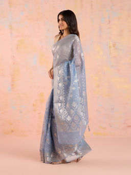 Likha - Blue Karigar Korner Banarasi Jacquard Saree with Unstitched Blouse LIKKKBANR03