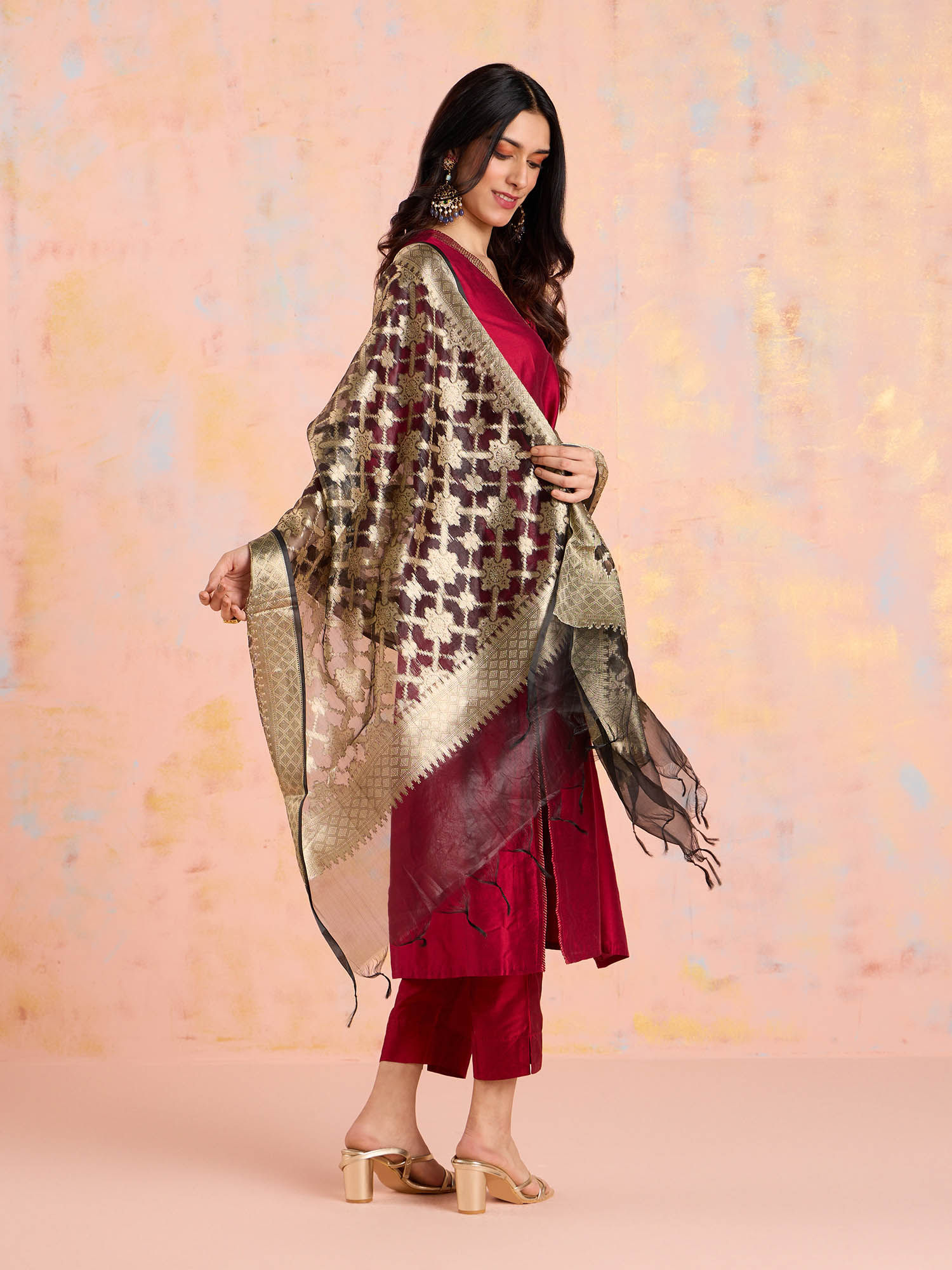 likha Black Karigar Korner Banarasi Jacquard Dupatta LIKKKBANR11-picture-22