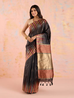 Likha - Black Karigar Korner Jacquard Saree with Unstitched Blouse LIKKKPET03