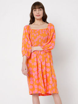 VERO MODA - Women Polka Dots Orange A-Line Dress