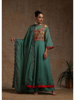 WAZIR C - Anarkali Kurta And Flared Pant with Dupatta (Set of 3)