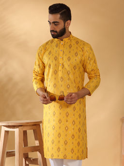 Kraft India - Cotton Blend Geometric Printed Yellow Kurta
