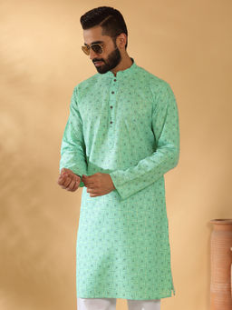 Kraft India - Cotton Blend Printed Green Kurta