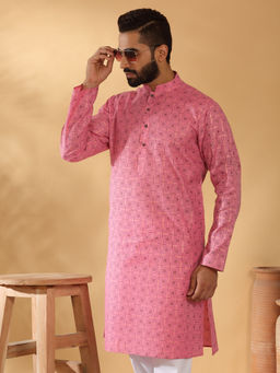 Kraft India - Cotton Blend Printed Pink Kurta