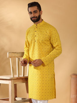 Kraft India - Cotton Blend Printed Yellow Kurta